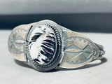 Bold Vintage Signed Native American Navajo White Buffalo Sterling Silver Bracelet-Nativo Arts