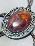 90 Gram One Of The Best Vintage Native American Navajo Agate Sterling Silver Bolo Tie-Nativo Arts