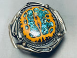 Gasp! Walnut Wood Inlaid Turquoise Vintage Native American Navajo Sterling Silver Bracelet-Nativo Arts