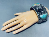 Lions Head!! 137 Grams Vintage Turquoise Sterling Silver Bracelet Cuff-Nativo Arts
