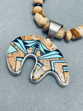 Super Intricate Vintage Native American Navajo Turquoise Inlay Bear Sterling Silver Necklace-Nativo Arts