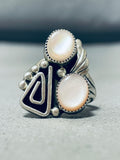Glorious Vintage Native American Navajo 2 Mother Of Pearl Sterling Silver Ring-Nativo Arts
