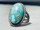 Vibrant Vintage Native American Navajo Carico Lake Turquoise Sterling Silver Ring-Nativo Arts