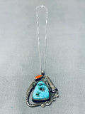 Marvelous Vintage Native American Navajo Morenci Turquoise & Coral Sterling Silver Necklace-Nativo Arts