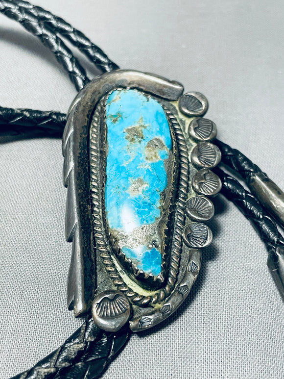 Notable Vintage Native American Zuni Kingman Turquoise Sterling Silver Bolo-Nativo Arts