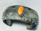 Kirb Nez Vintage Native American Navajo Orange Shell Sterling Silver Bracelet-Nativo Arts