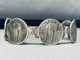 Wonderful Native American Navajo Signed 5 Vintage Quarters Sterling Silver Bracelet-Nativo Arts