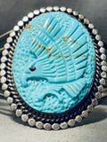 Intricately Hand Carved Vintage Native American Navajo Turquoise Eagle Sterling Silver Bracelet-Nativo Arts