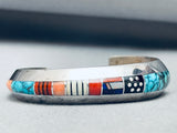 5.5 Inch Wrist Vintage Jim Harrison Native American Navajo Inlay Sterling Silver Bracelet-Nativo Arts