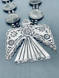 283 Grams Native American Navajo Thunderbird Sterling Silver Squash Blossom Necklace-Nativo Arts