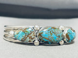 Gasp! Vintage Native American Navajo 3 Smokey Bisbee Turquoise Sterling Silver Bracelet-Nativo Arts