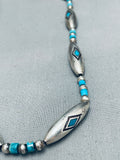 Heavy Torpedo Bead Vintage Native American Navajo Turquoise Sterling Silver Necklace-Nativo Arts