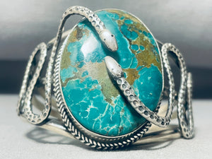 Gasp! Vintage Native American Navajo Green Turquoise Snake Sterling Silver Bracelet-Nativo Arts