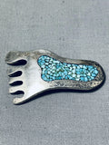 Marvelous Vintage Native American Navajo Turquoise Sterling Silver Foot Pin Signed-Nativo Arts