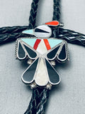 Intricate Older Vintage Native American Zuni Turquoise Bird Inlay Sterling Si8lver Bolo Tie-Nativo Arts