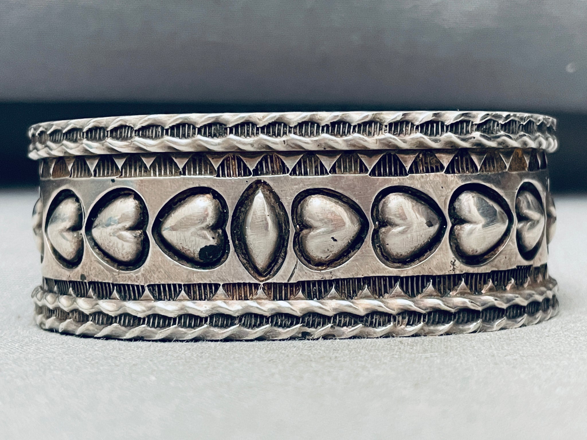 Hand Tooled Vintage Native American Navajo Heart Sterling Silver