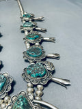 Gasp! 300 Gram Vintage Native American Navajo Turquoise Sterling Silver Squash Blossom Necklace-Nativo Arts