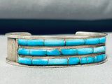 Very Rare Vintage Native American Navajo Blue Gem Turquoise Sterling Silve Rinlay Bracelet-Nativo Arts