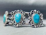 Flowers Of Silver Work Vintage Native American Navajo Turquoise Sterling Silver Bracelet-Nativo Arts