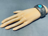 Rhombus Work!! Vintage Native American Navajo Turquoise Sterling Silver Bracelet-Nativo Arts