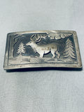 Highly Detailed Elk Vintage Native American Navajo Sterling Silver Buckle-Nativo Arts