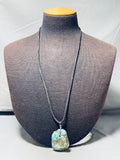 Jaw-dropping Vintage Native American Navajo Spiderweb Turquoise Leather Necklace-Nativo Arts