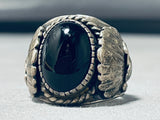 Superior Vintage Native American Navajo Black Onyx Sterling Silver Ring Signed-Nativo Arts