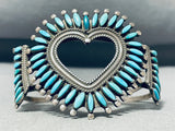 Heart Of Love Vintage Zuni Blue Gem Needlepoint Sterling Silver Heart Bracelet-Nativo Arts