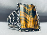 Towering Vintage Native American Navajo Huge Tigers Eye Sterling Silver Rope Cuff Bracelet-Nativo Arts