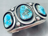 95 Grams Huge Vintage Native American Navajo Blue Gem Turquoise Sterling Silver Bracelet
