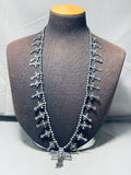 Federico Jimenez Vintage Sterling Silver Turquoise Cross Squahs Blossom Necklace-Nativo Arts