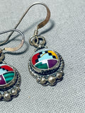 Incredible Inlay Vintage Native American Navajo Turquoise Sterling Silver Earrings-Nativo Arts