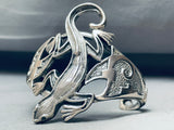 Detailed Vintage Southwest Sterling Silver Lizard Bracelet Cuff-Nativo Arts