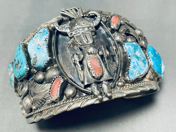 One Of The Best Ever Vintage Native American Navajo Kachina Turquoise Sterling Silver Bracelet-Nativo Arts