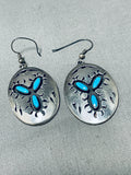 Exquisite Vintage Native American Navajo Sleeping Beauty Turquoise Sterling Silver Earrings-Nativo Arts