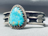 Sturdy Vintage Native American Navajo Channel Sterling Silver Turquoise Bracelet