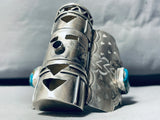 3-story Kachina!! 134 Grams Native American Navajo Turquoise Sterling Silver Bracelet-Nativo Arts