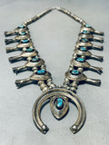 Gasp! Vintage Native American Navajo Turquoise Sterling Silver Squash Blossom Necklace-Nativo Arts