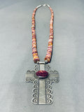 Carson Blackgoat Native American Navajo Purple Spiny Oyster Sterling Silver Cross Pendant-Nativo Arts