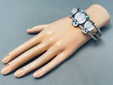 Important White Owl Vintage Native American Zuni Pearl Turquoise Sterling Silver Inlay Bracelet-Nativo Arts