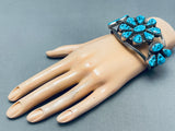 One Of Biggest Teardrop Stone Turquoise Vintage Native American Navajo Sterling Silver Bracelet-Nativo Arts