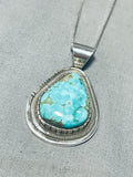 Brilliant Native American Navajo Signed 8 Turquoise Teardrop Sterling Silver Necklace-Nativo Arts