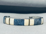 5.5 Inch Small Wrist Vintage Navajo Lapis Sterling Silver Inlay Bracelet-Nativo Arts