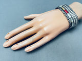 6 Inch Wrist Vintage Native American Navajo Heishi Inlay Sterling Silver Bracelet-Nativo Arts