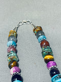 Singer Native American Navajo Turquoise Amethyst Tigers Eye Sterling Silver Necklace-Nativo Arts