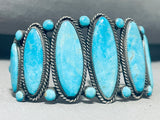 One Of Best Mid Century Vintage Native American Navajo Long Turquoise Sterling Silver Bracelet-Nativo Arts
