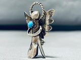 Celestial Vintage Native American Navajo Sleeping Beauty Turquoise Silver Squash Angel Pin-Nativo Arts