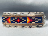 Detailed Vintage Native American Navajo Bead Inlay Sterling Silver Bracelet-Nativo Arts