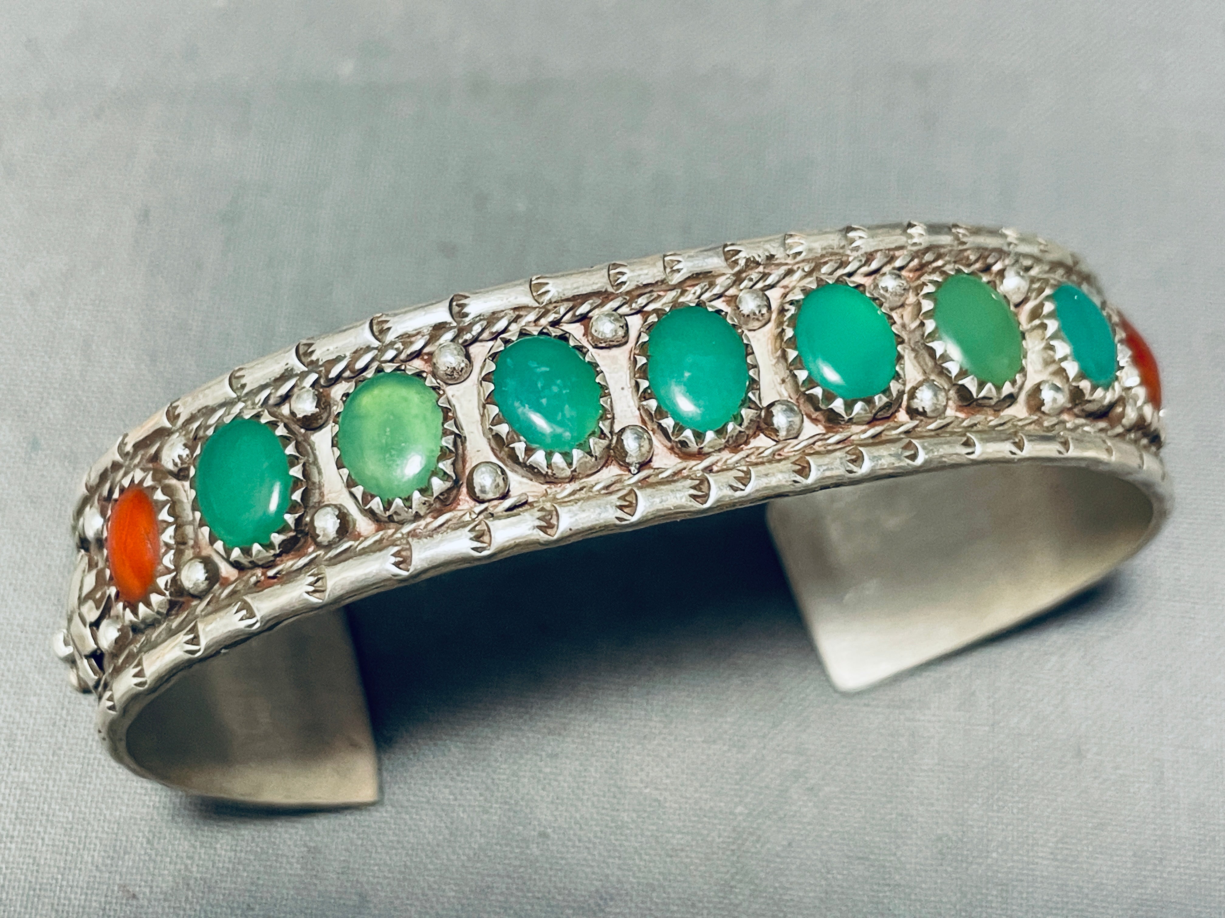 Lee Paulin Vintage Native American Navajo Green Turquoise Coral