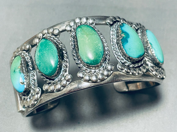 Early Vintage Native American Navajo Cerrillos Blue Gem Turquoise Sterling Silver Bracelet-Nativo Arts